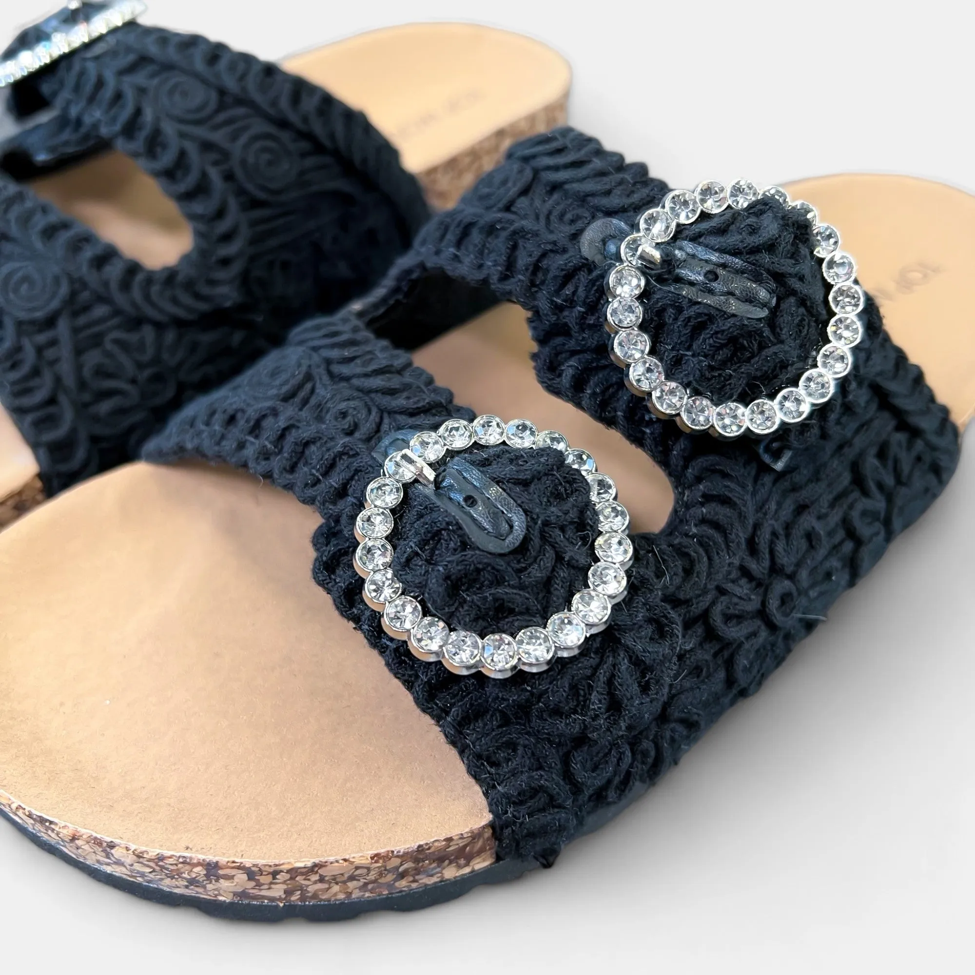 Black Knit Slip On Sandals