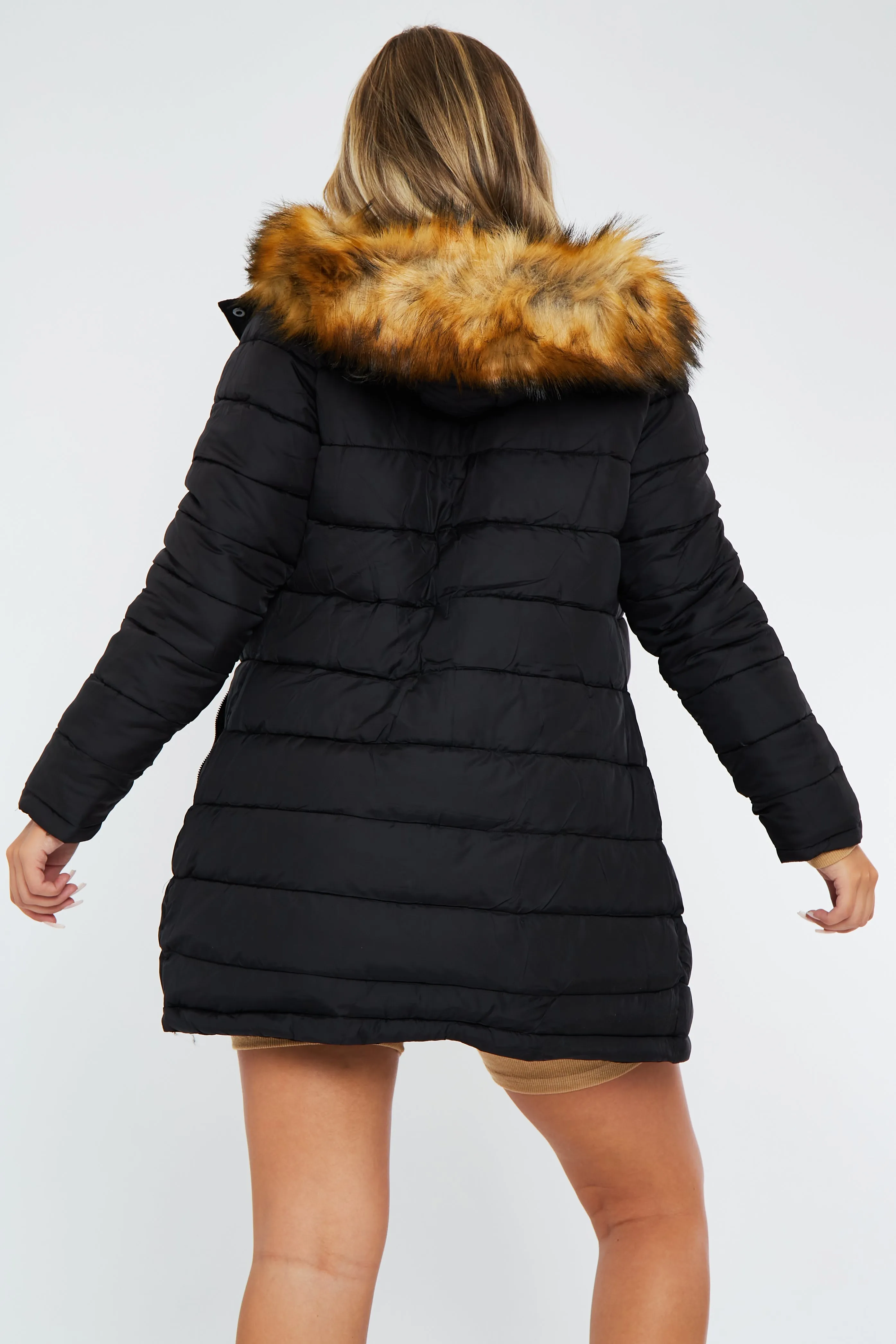 Black Reversible Fur Hood Parka Jacket - Cambri