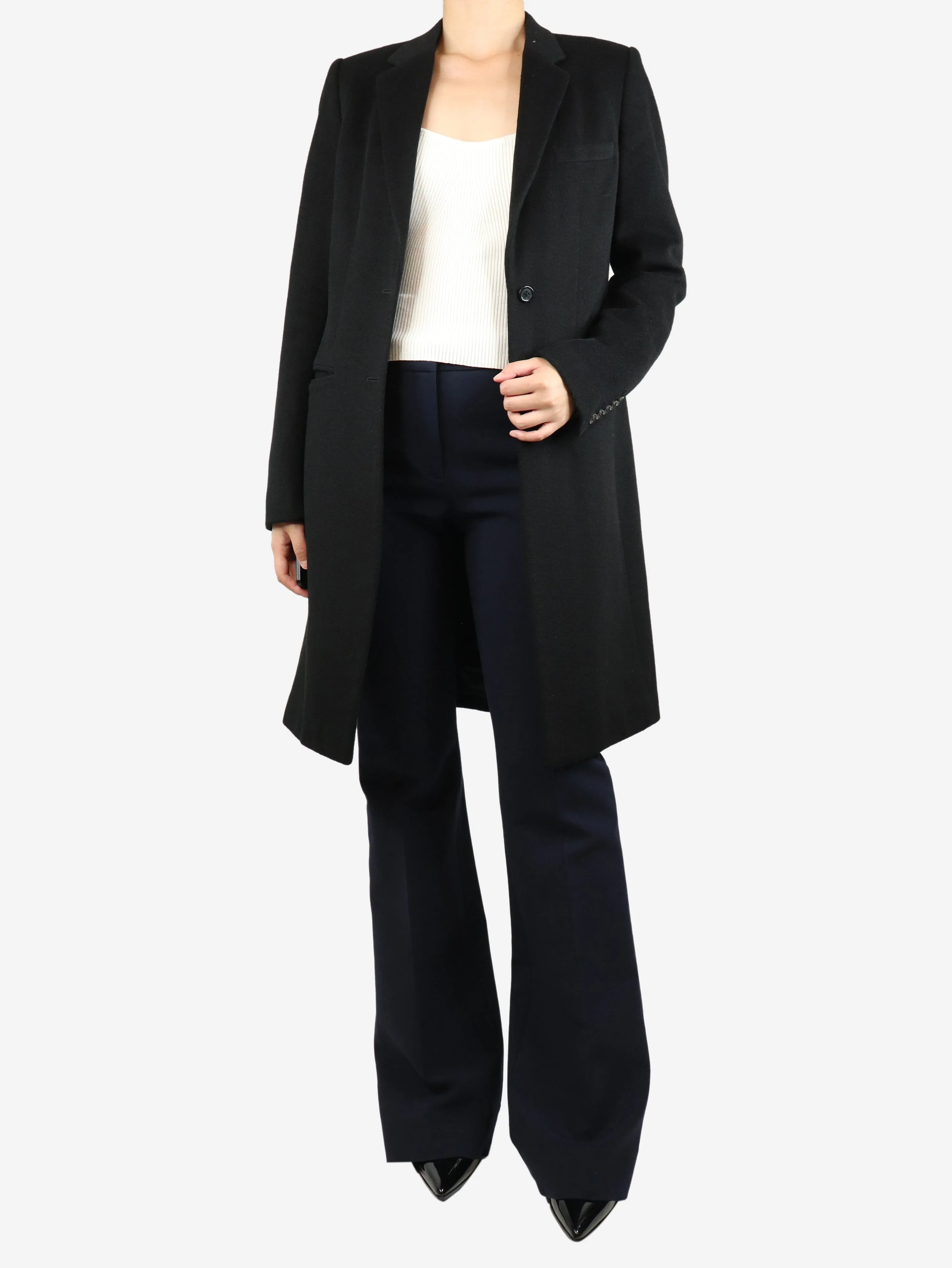 Black single-breasted wool coat - size UK 14