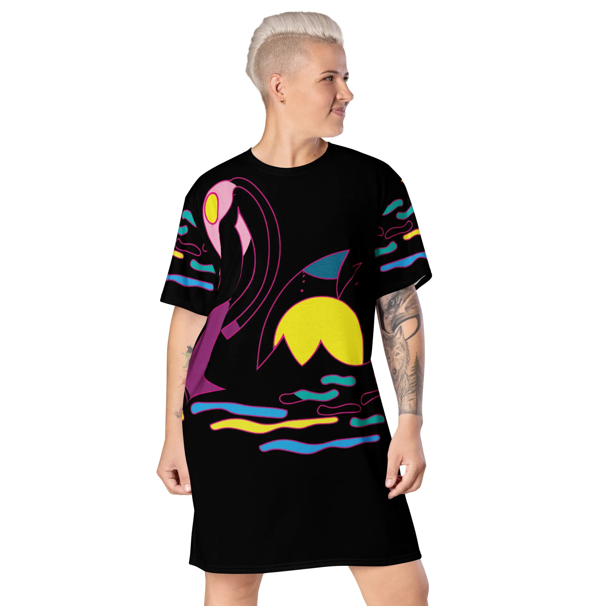 Black Swan T-Shirt dress | Graphic Print T-shirt Dress | Elevate Your Wardrobe with Art