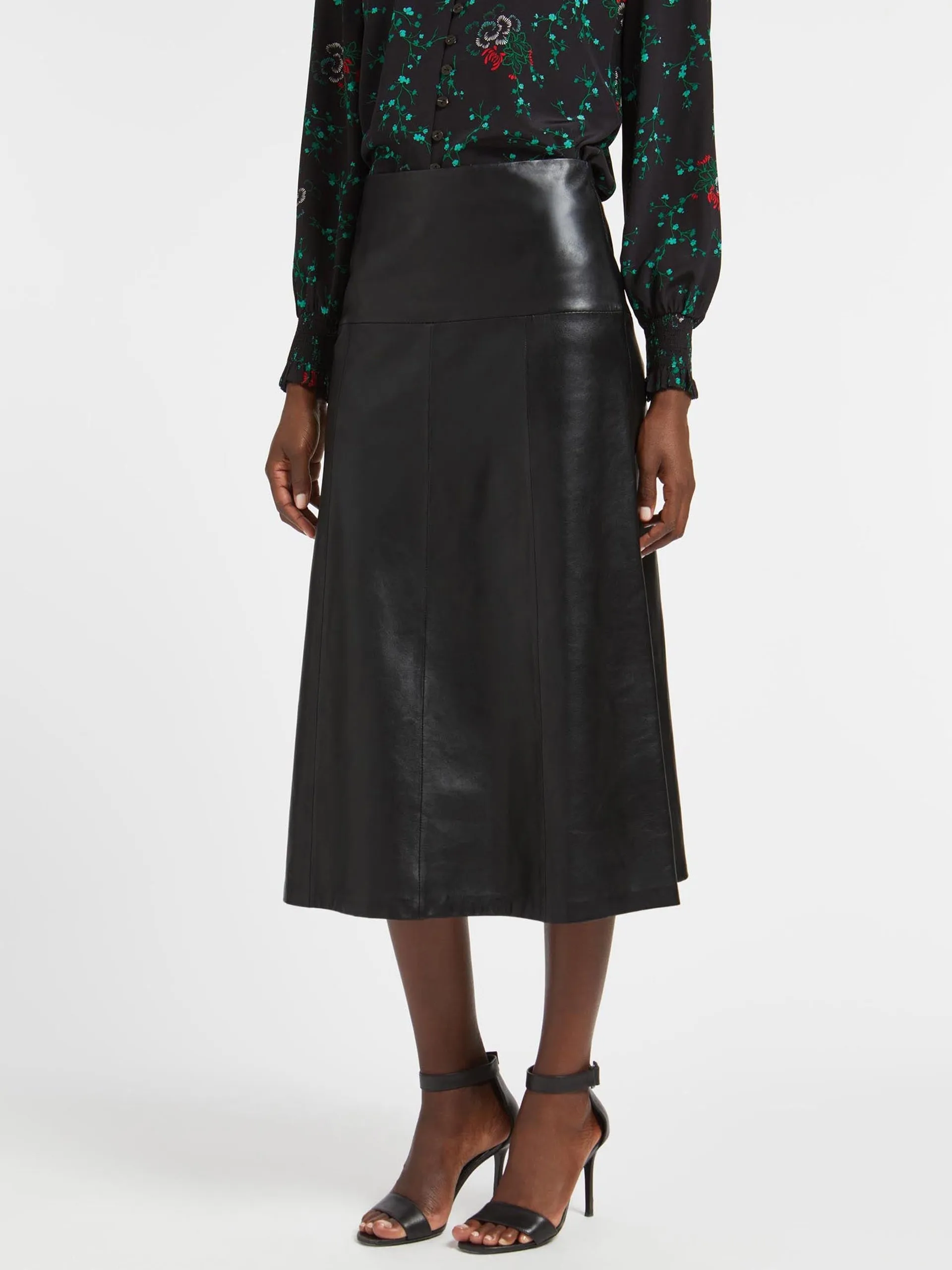 Black Tiana leather panelled midi skirt