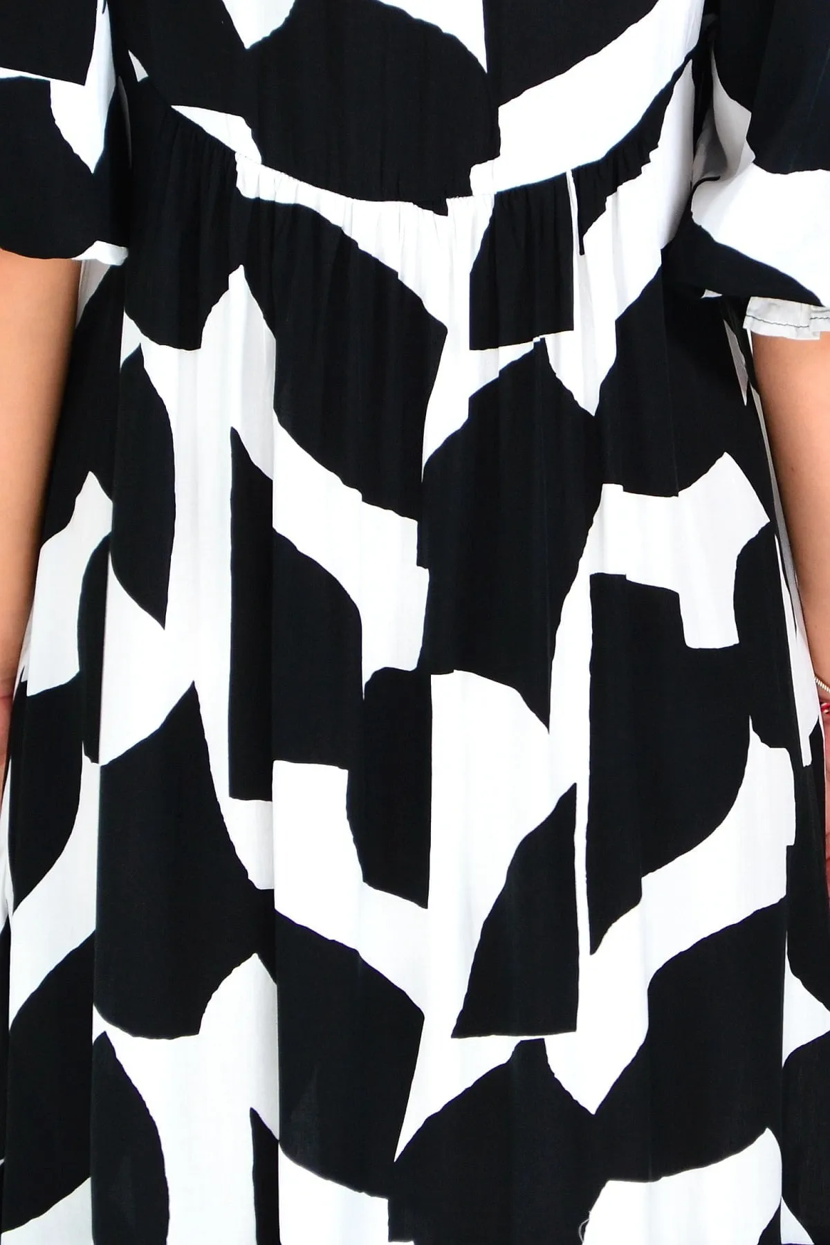 Black White Button Midi Dress