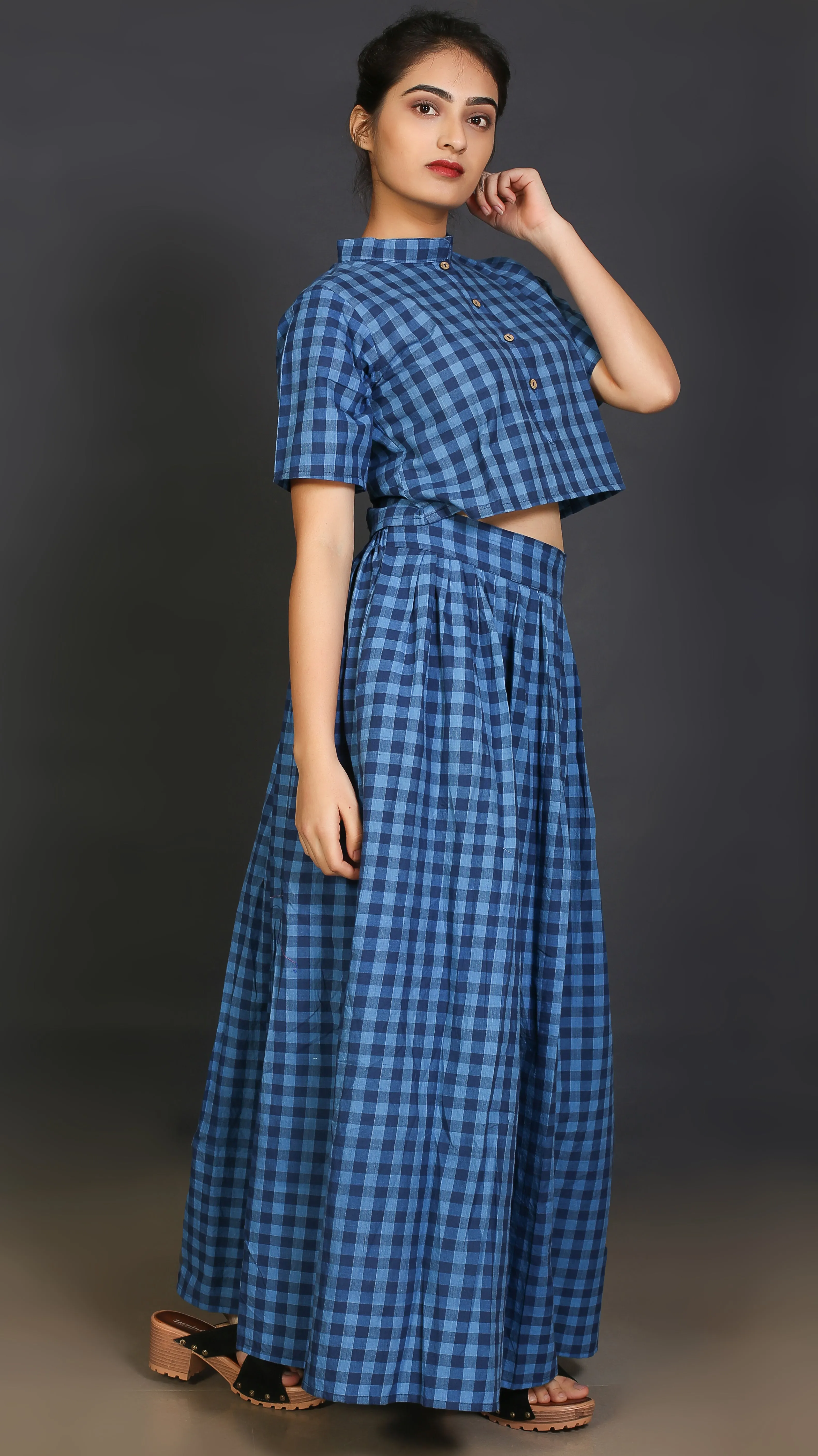 Blue gather long skirt