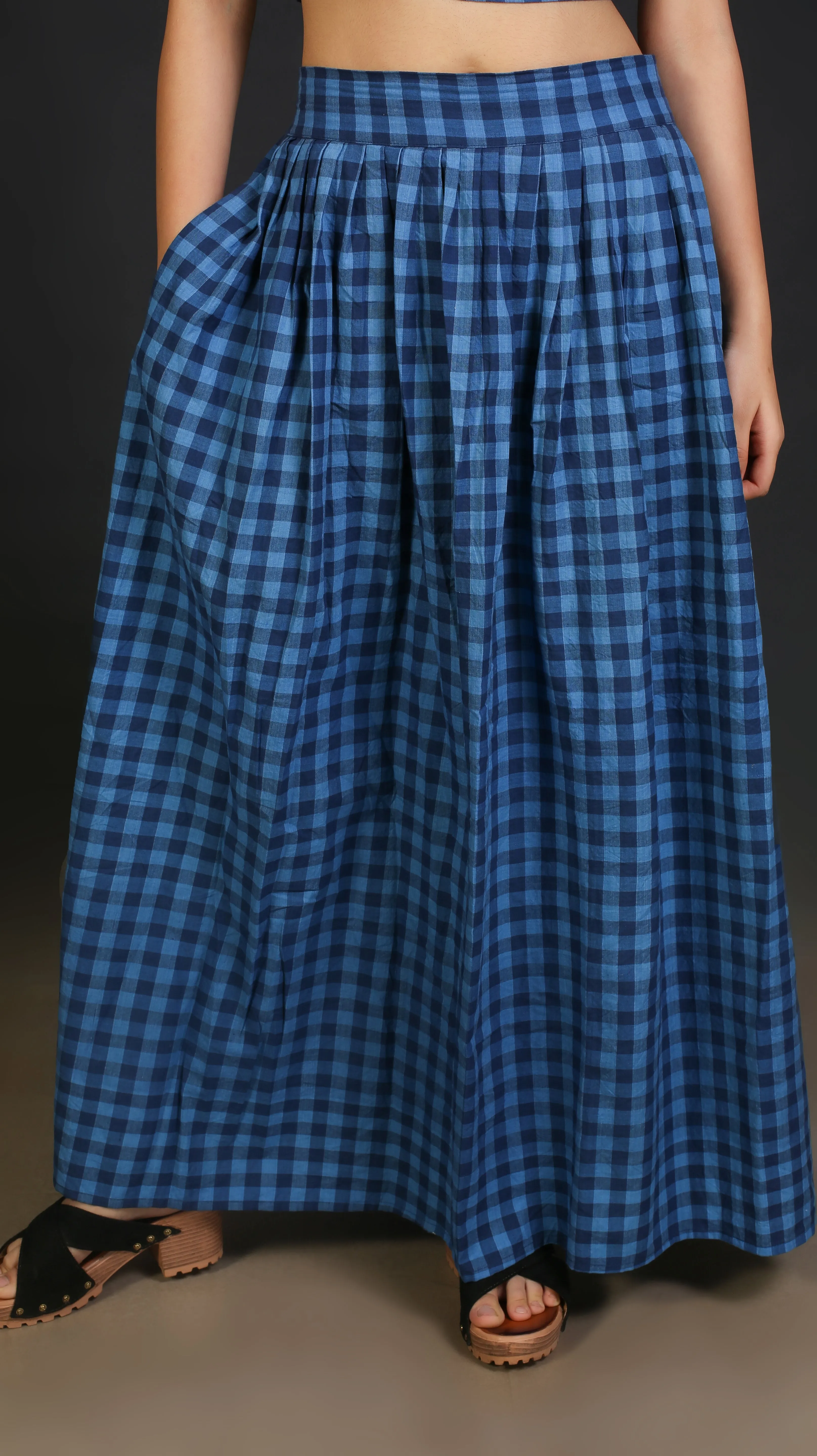 Blue gather long skirt