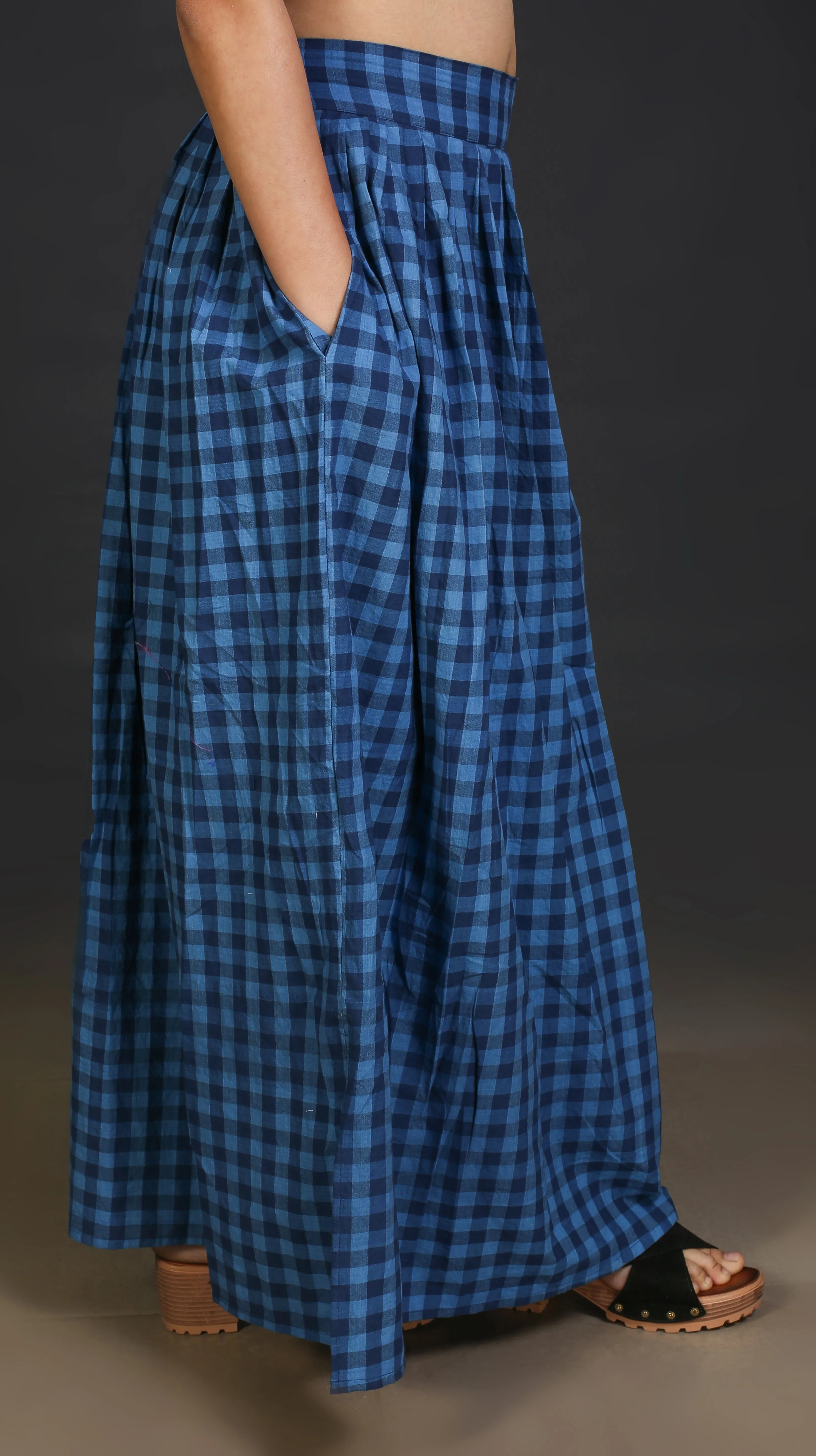 Blue gather long skirt