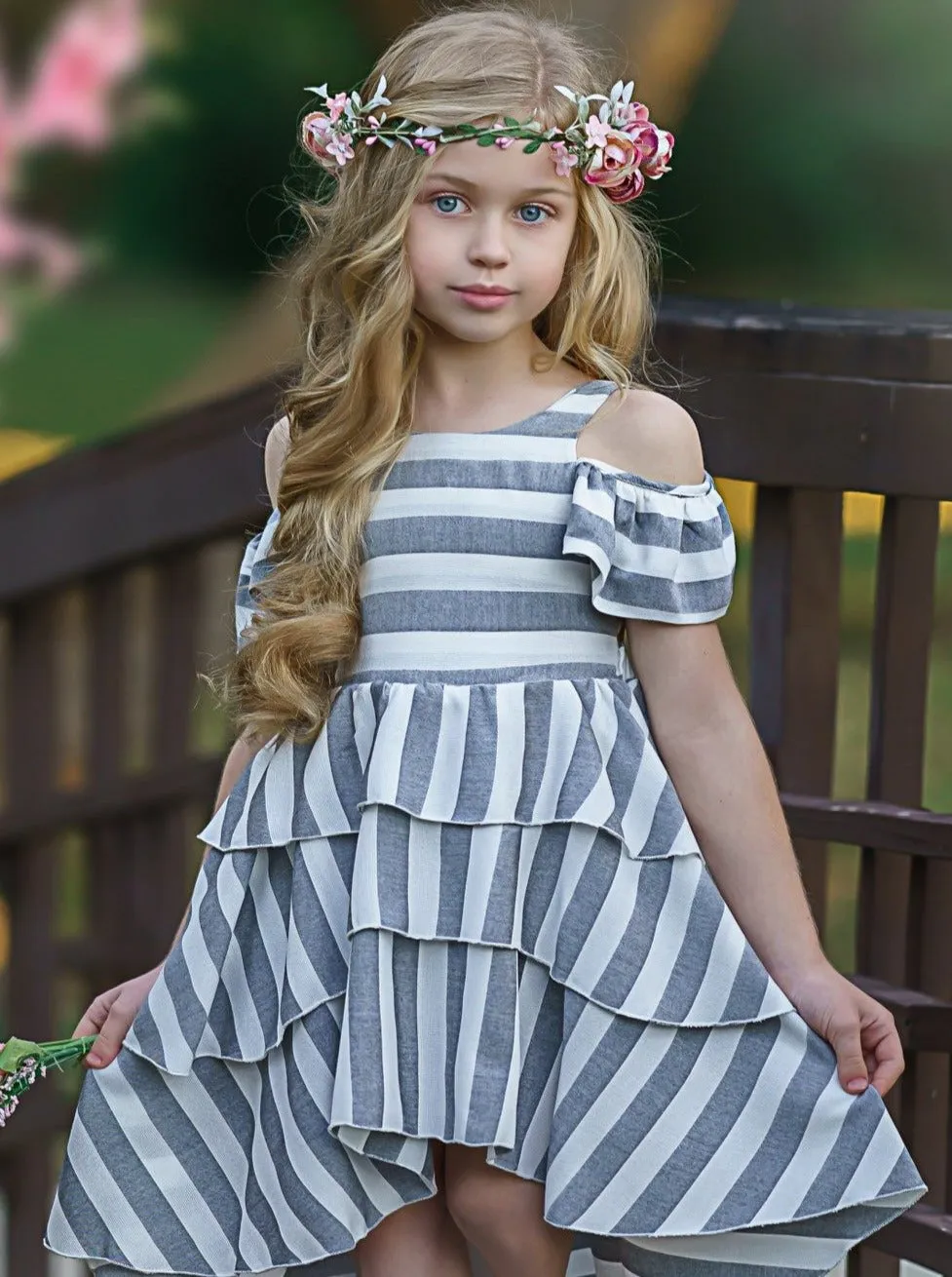 Breezy In Stripes Tiered Hi-Lo Dress