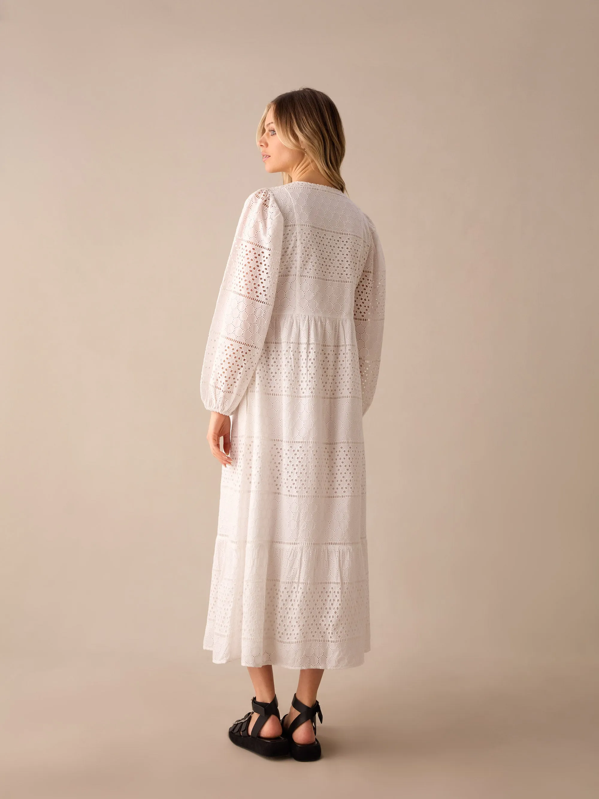 Broderie Mix Midi Dress