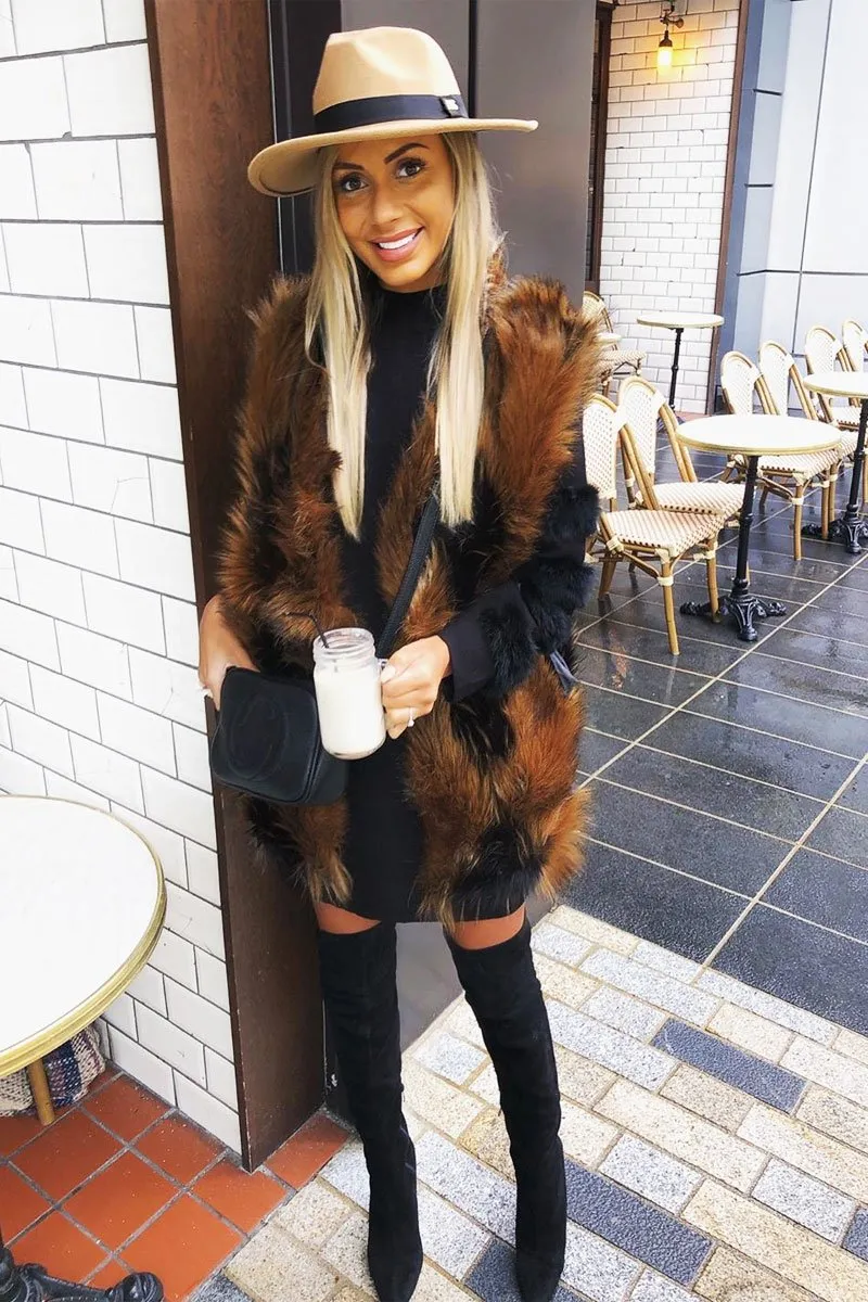 Brown and Black Faux Fur Gilet - Jordana