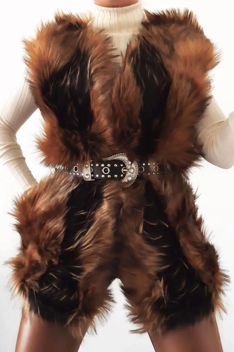 Brown and Black Faux Fur Gilet - Jordana