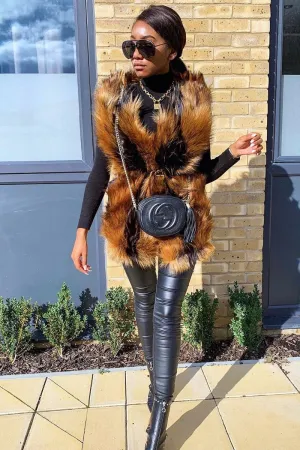 Brown and Black Faux Fur Gilet - Jordana