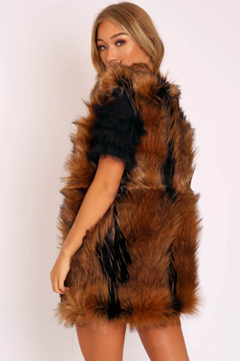 Brown and Black Faux Fur Gilet - Jordana