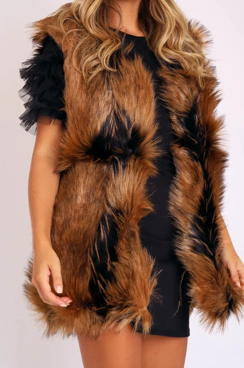 Brown and Black Faux Fur Gilet - Jordana