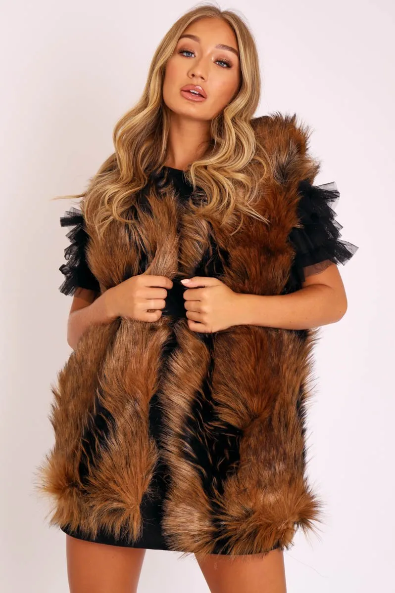 Brown and Black Faux Fur Gilet - Jordana