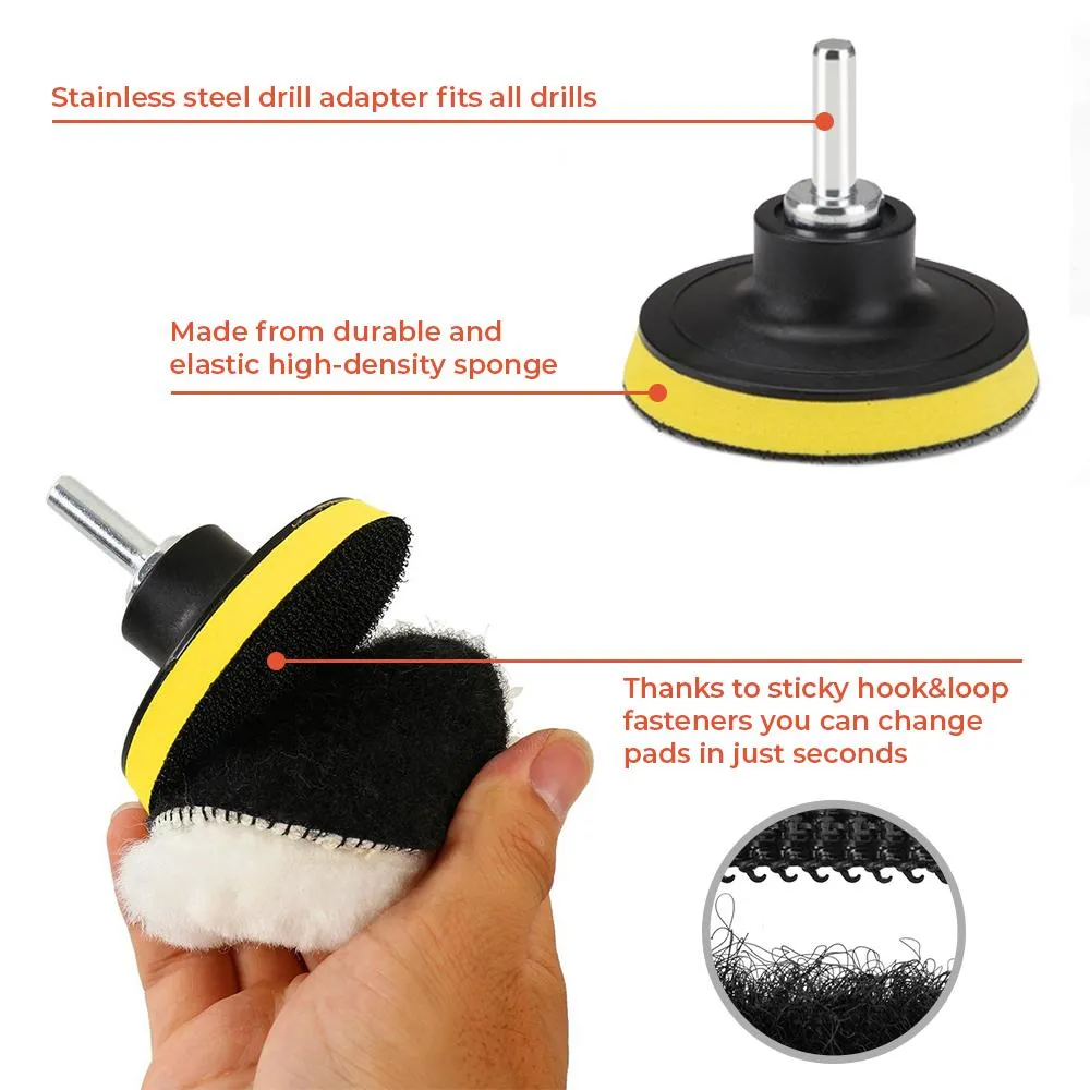 Buffing Pad Kit: 3-in Compound Drill Buffing Sponge Pads (11 Pcs)