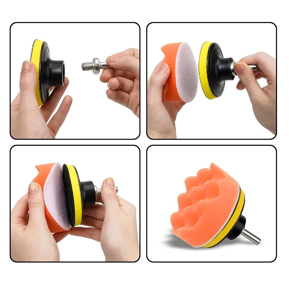 Buffing Pad Kit: 3-in Compound Drill Buffing Sponge Pads (11 Pcs)