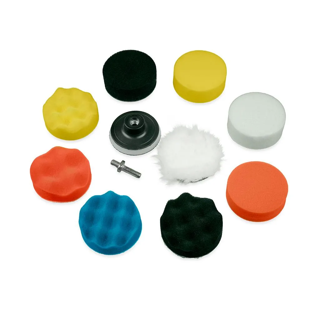 Buffing Pad Kit: 3-in Compound Drill Buffing Sponge Pads (11 Pcs)