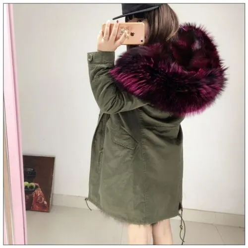 Burgundy Fur Green Parka