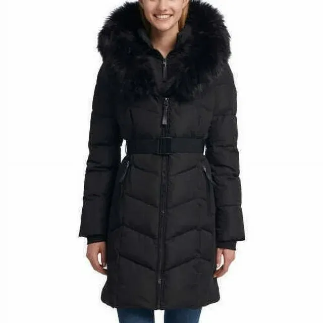 Calvin Klein Faux Fur-Trim Belted Parka Coat