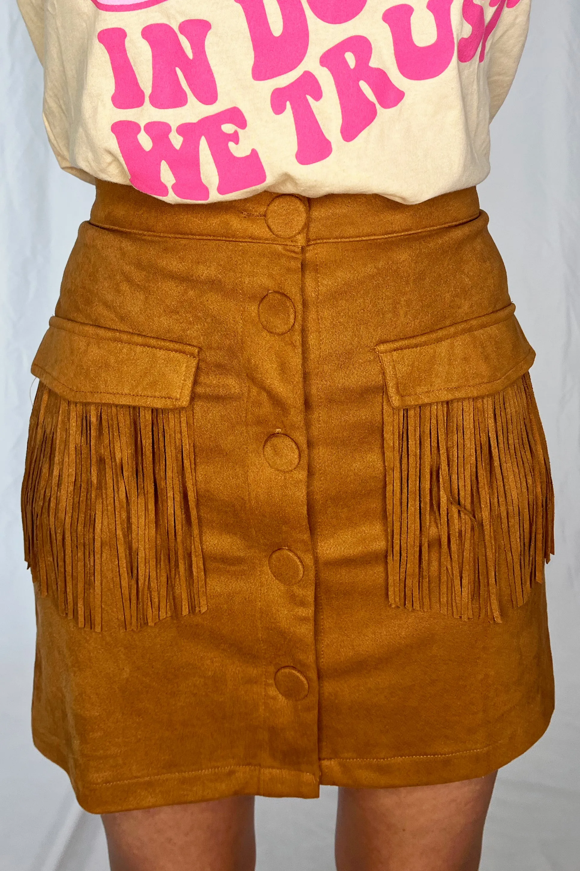 Camel Fringe Mini Skirt