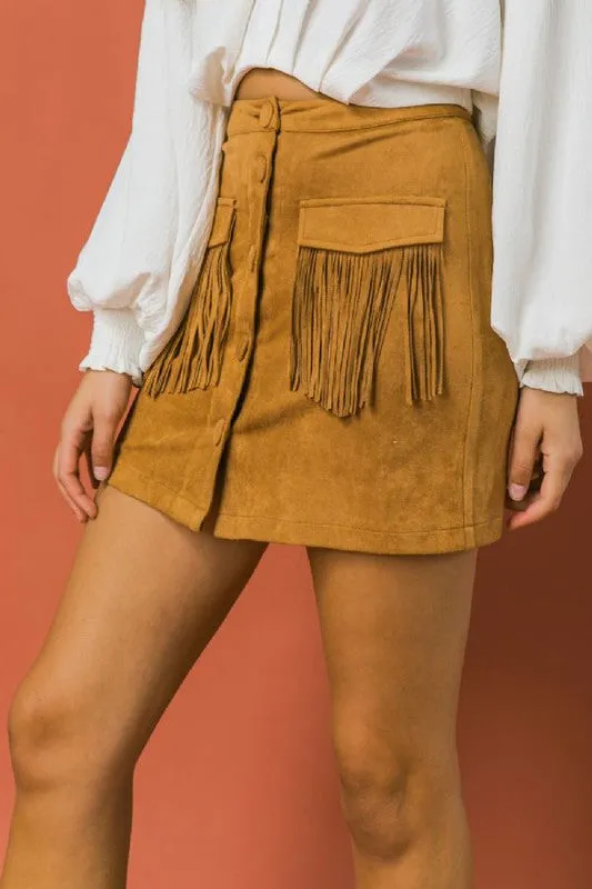 Camel Fringe Mini Skirt