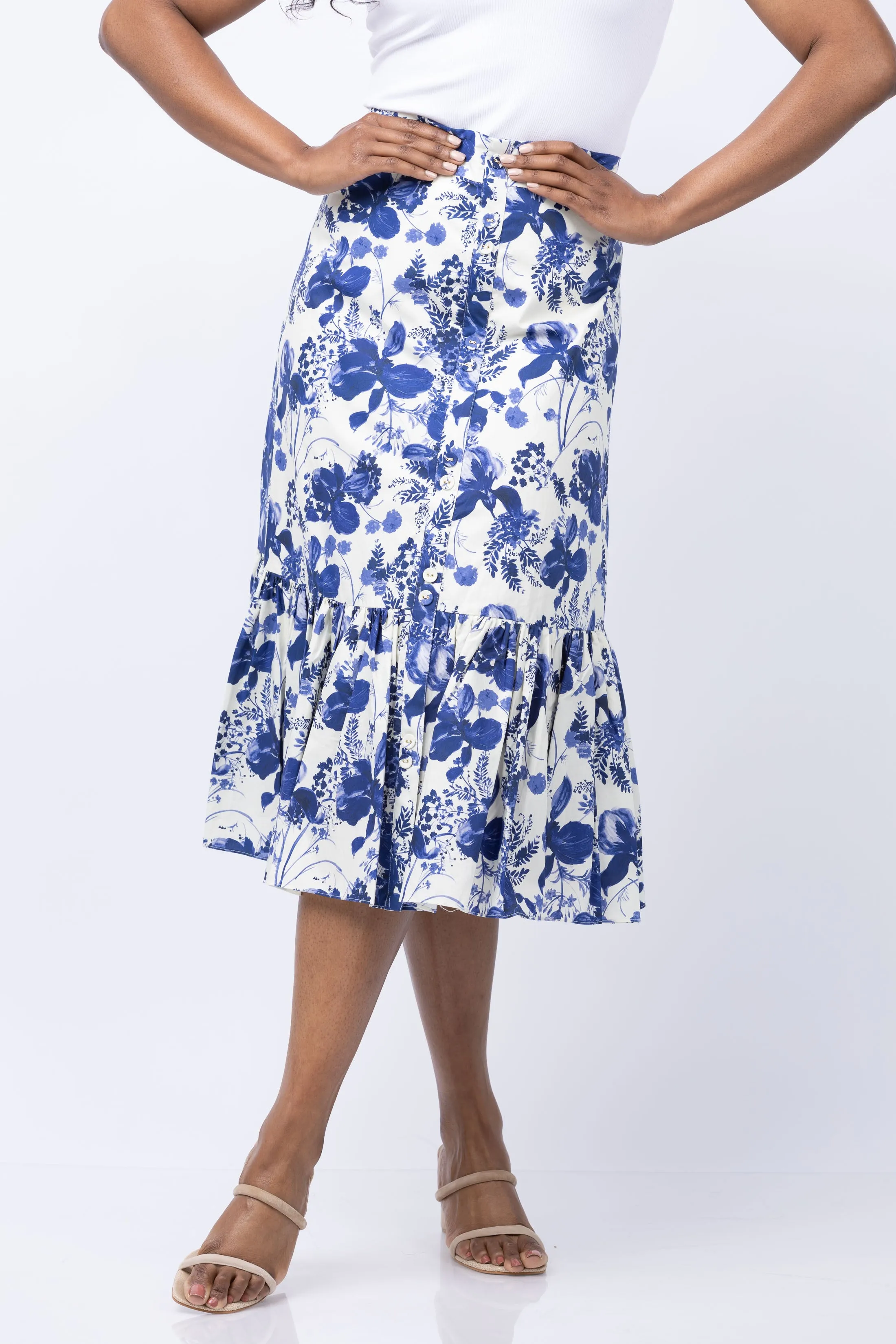 Cara Cara Georgica Skirt in Eve Blue Hanging Orchids