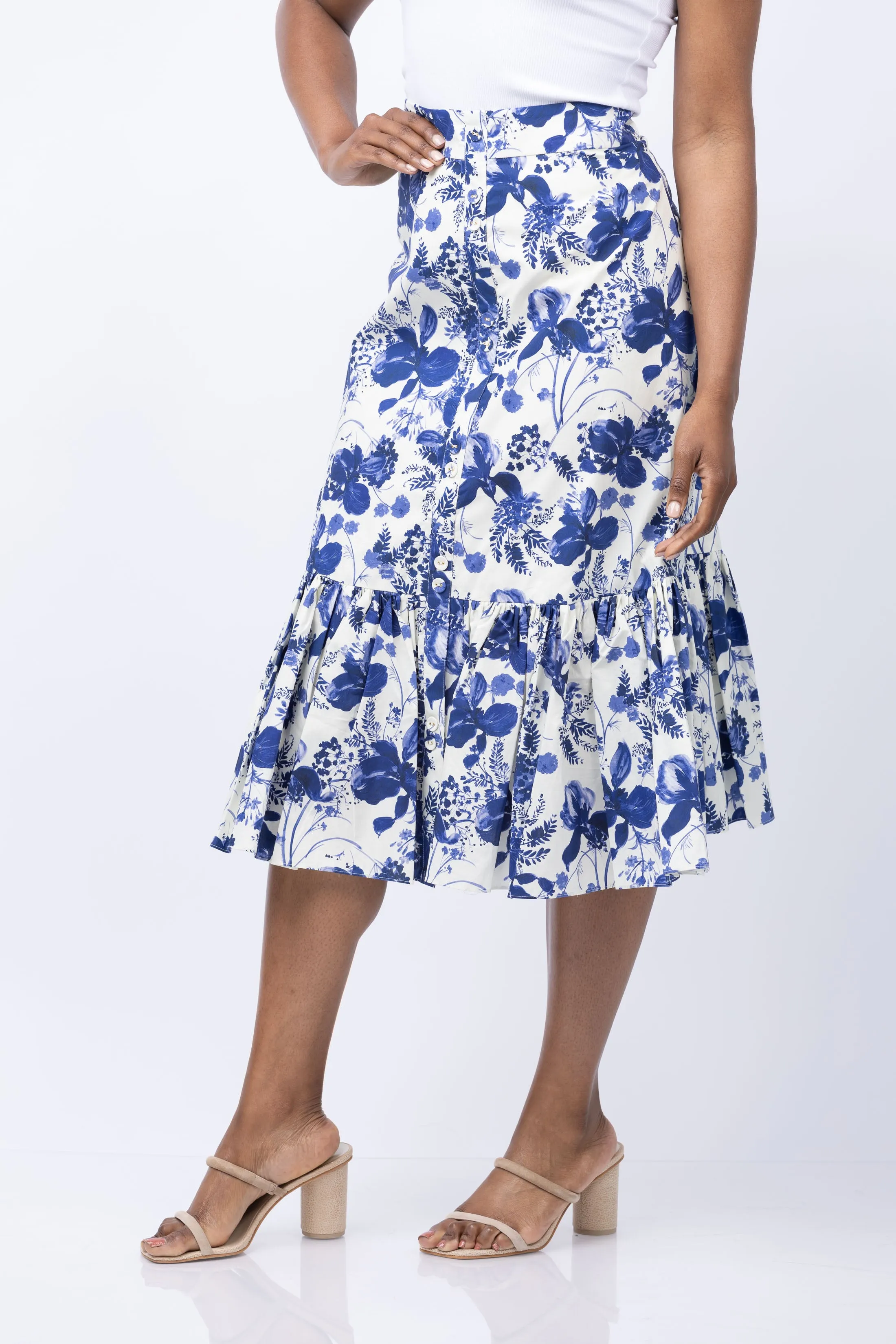 Cara Cara Georgica Skirt in Eve Blue Hanging Orchids