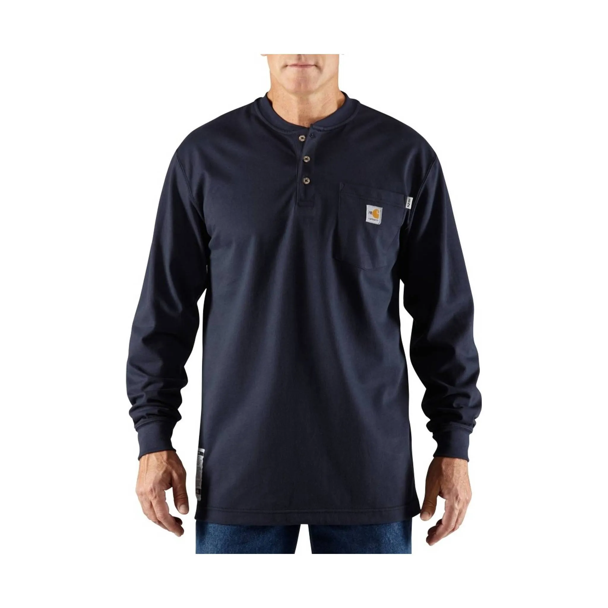 Carhartt Men`s Flame-Resistant Force Cotton Long Sleeve Henley - Dark Navy