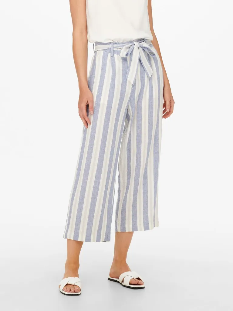 Caro High Waist Linen Blend Culotte Pants