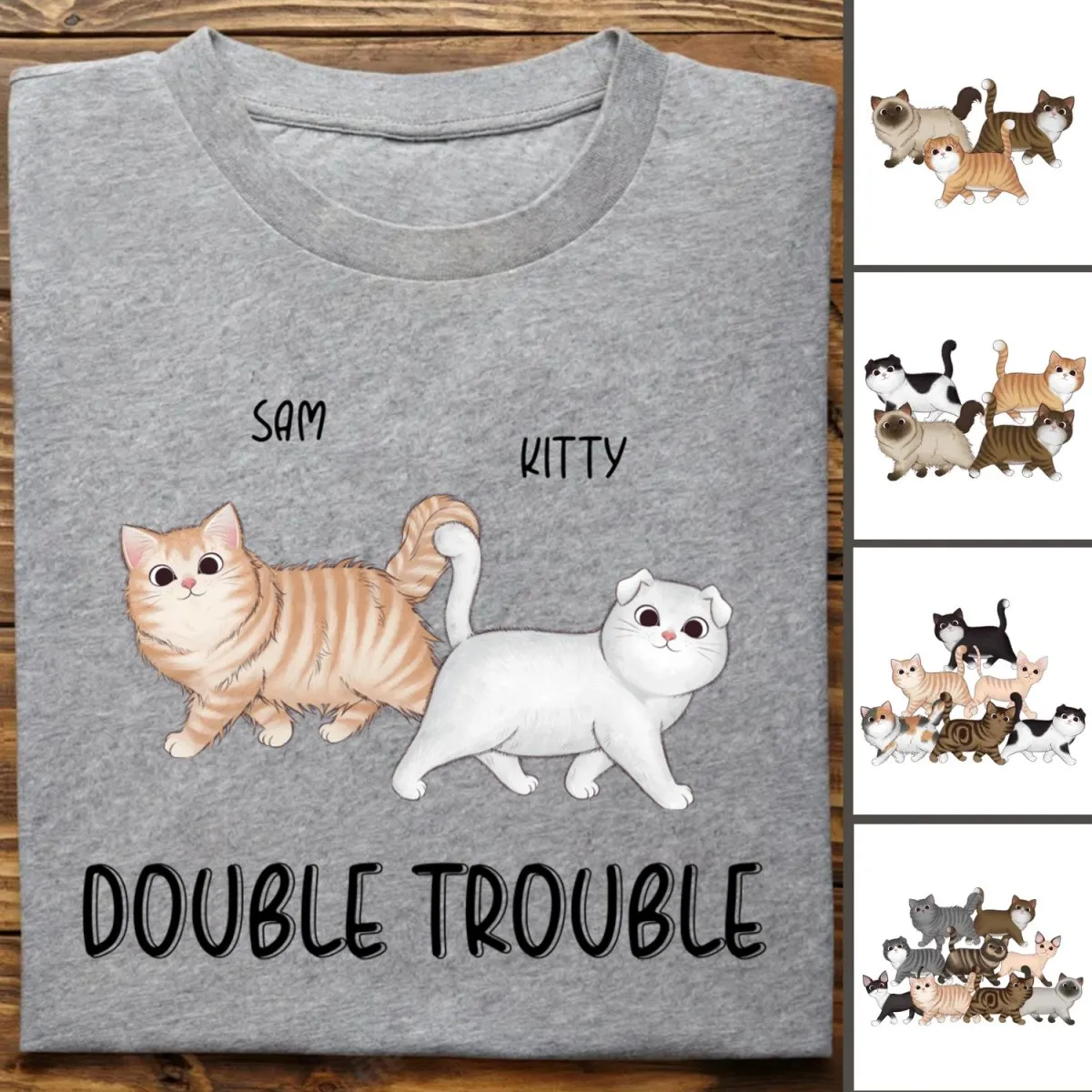 Cat Lover - Walking Cat Double Trouble - Personalized Unisex T-Shirt