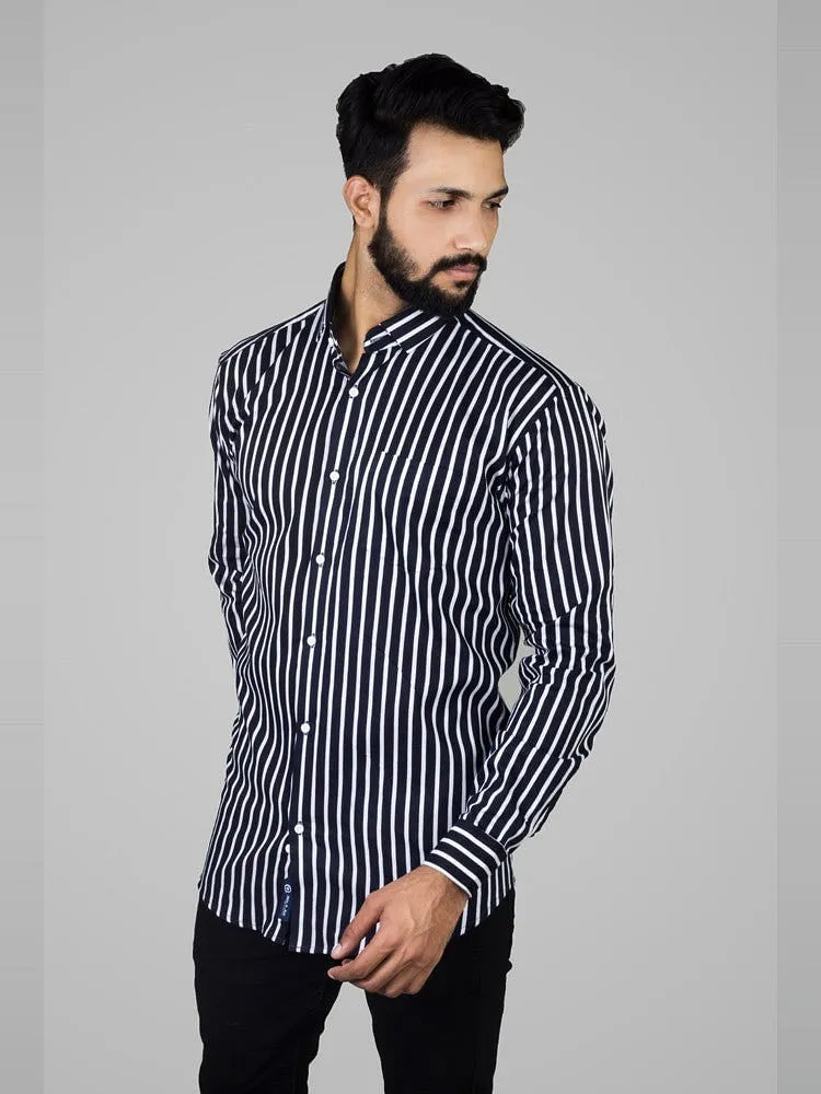 Check Shirt - Men Awning Stripes Corduroy Cotton Shirt Blue