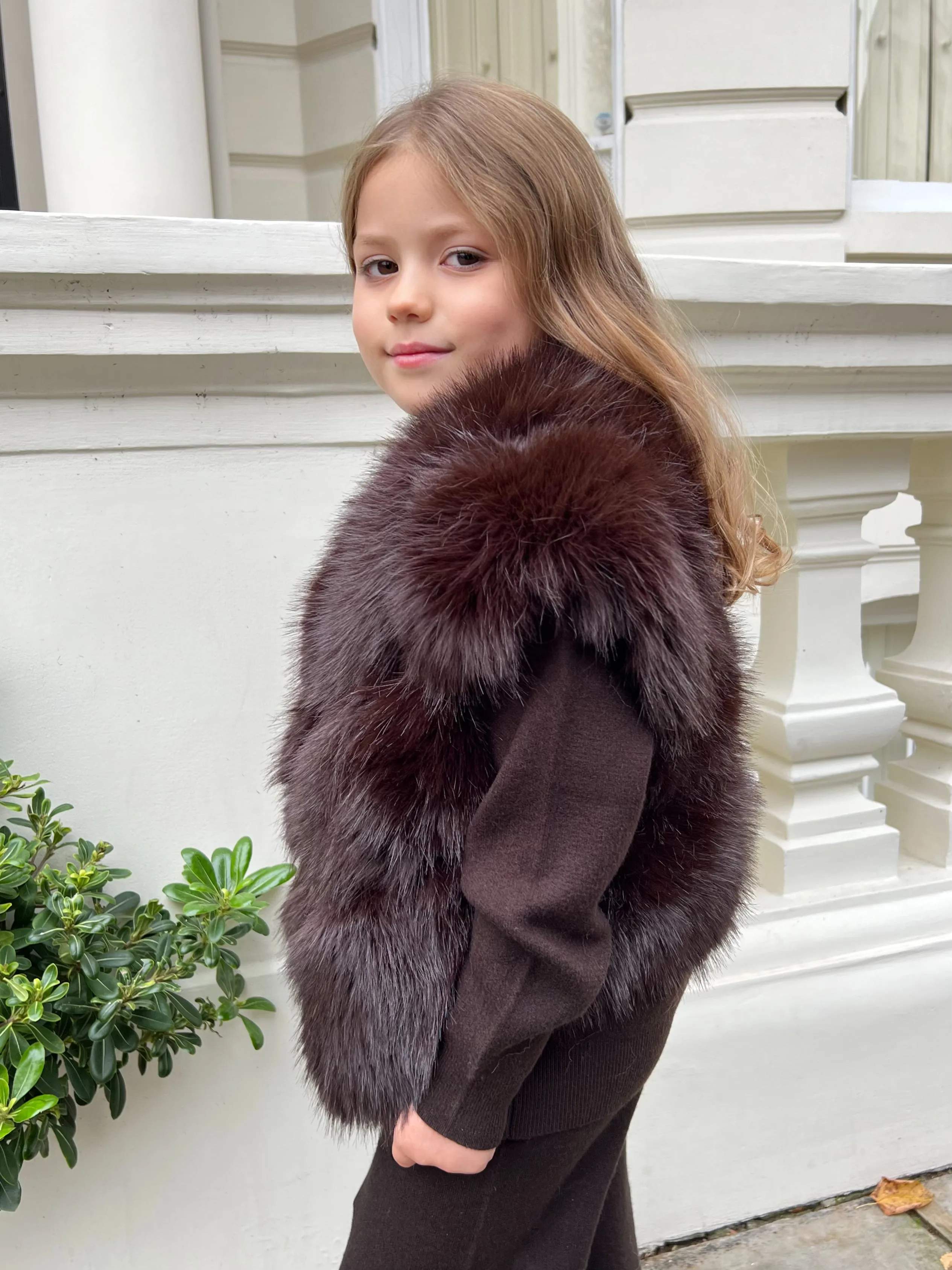 Childrens Chocolate Premium Faux Fur Short Gilet