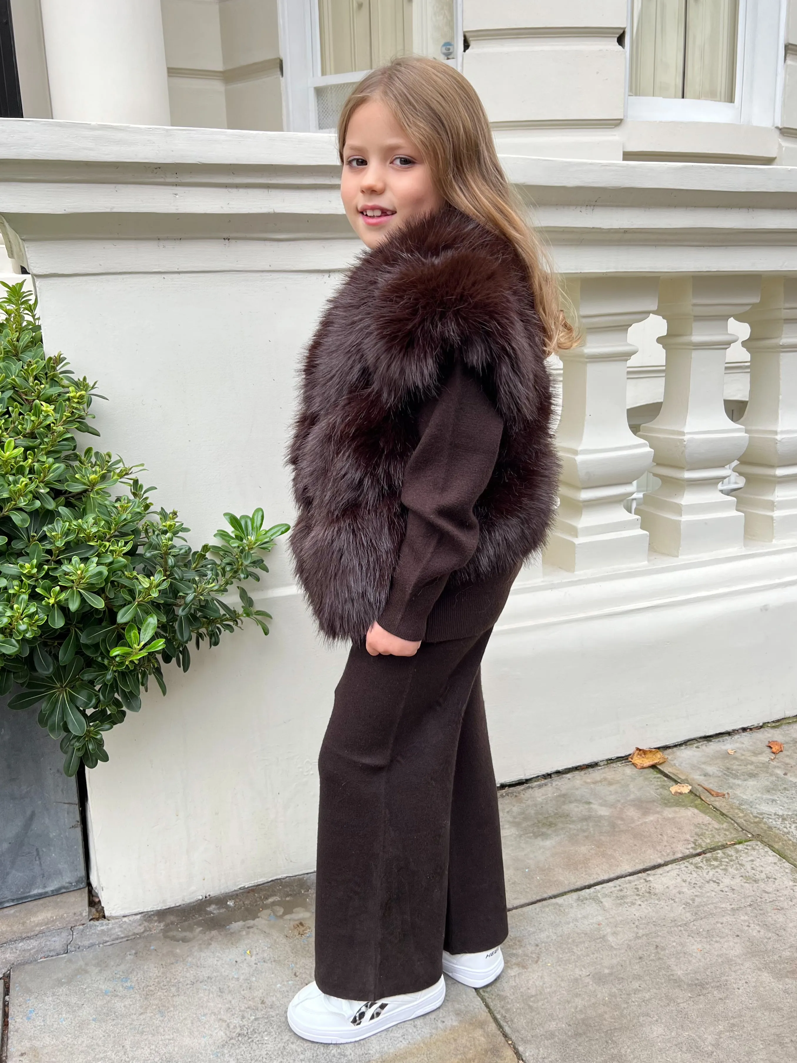 Childrens Chocolate Premium Faux Fur Short Gilet