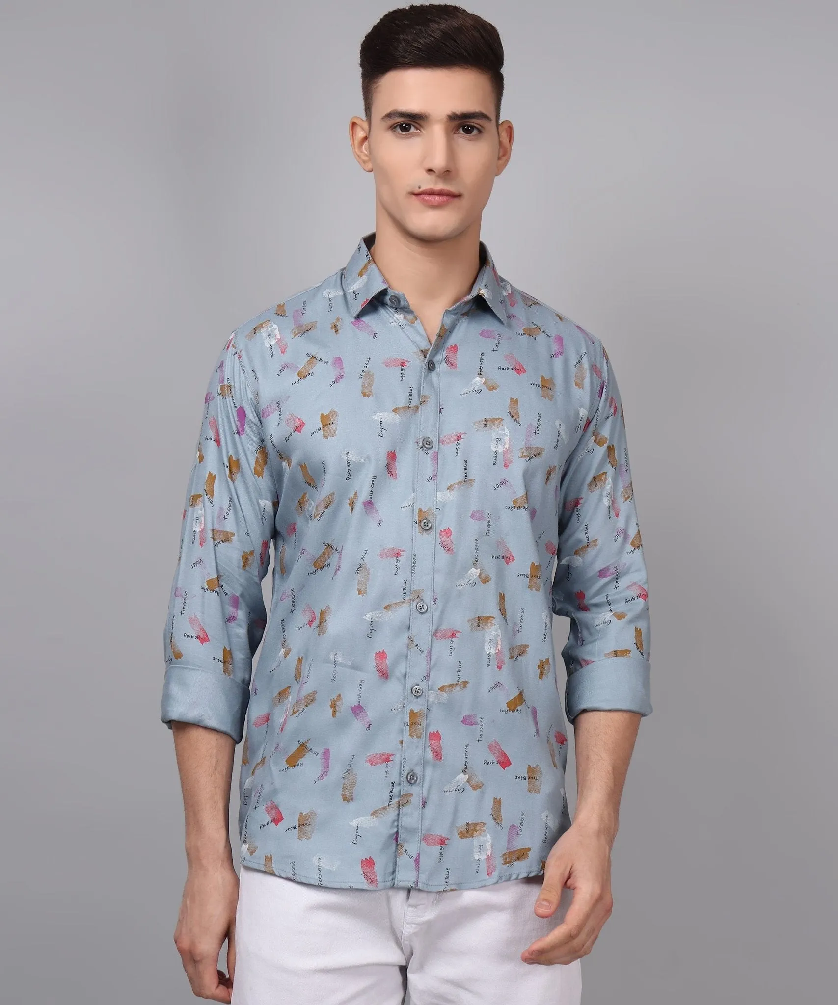 Classy Printed Multi Colored Cotton Button-Up Shirt for Men by Trybuy Premium