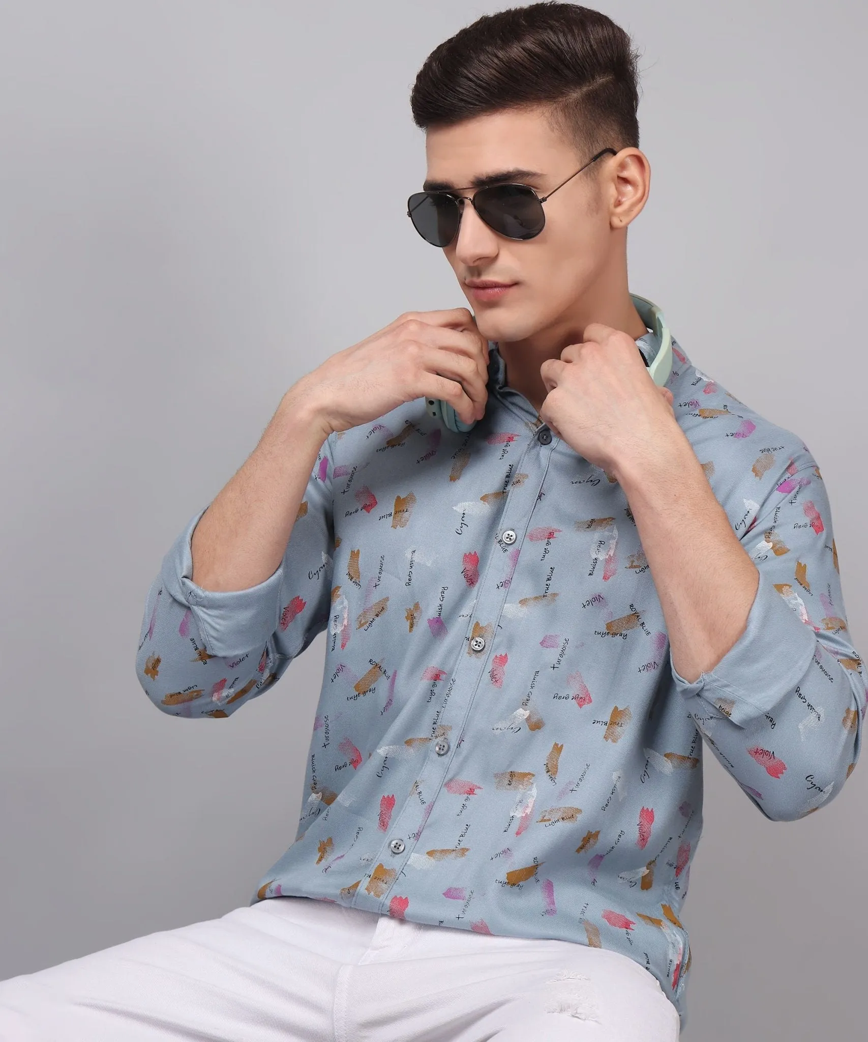 Classy Printed Multi Colored Cotton Button-Up Shirt for Men by Trybuy Premium