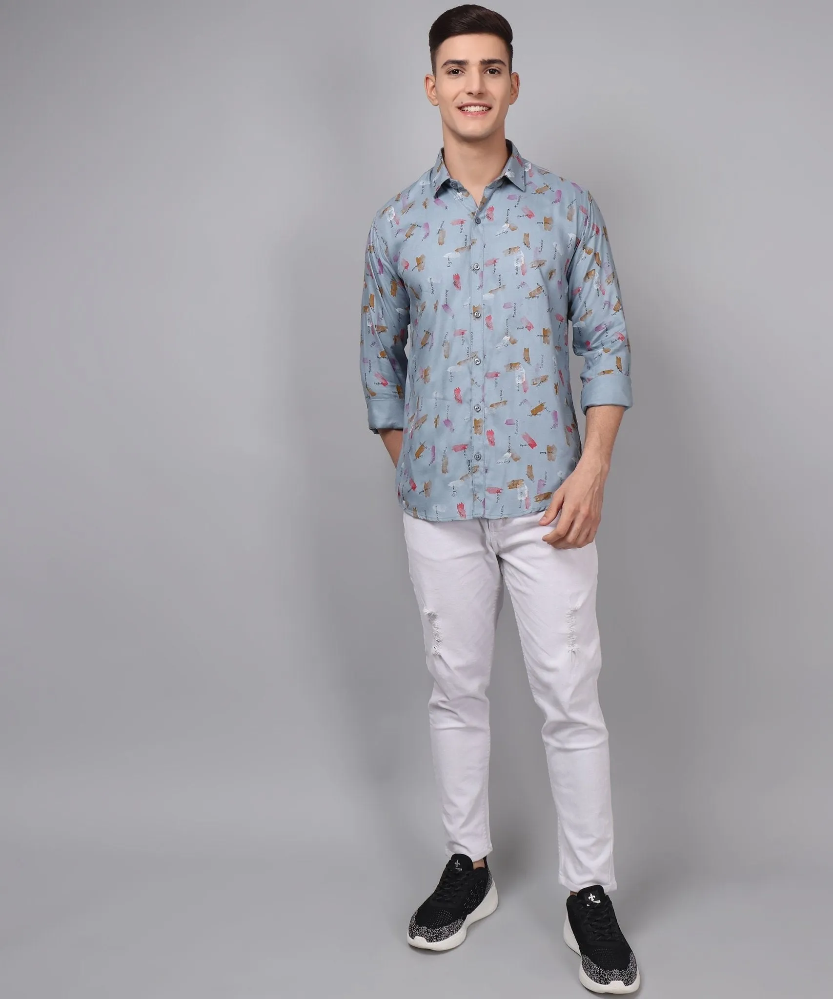 Classy Printed Multi Colored Cotton Button-Up Shirt for Men by Trybuy Premium