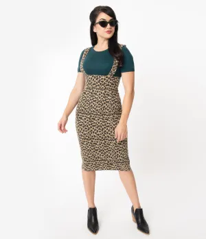 Collectif 1970s Leopard Print Dungaree Karen Suspender Pencil Skirt