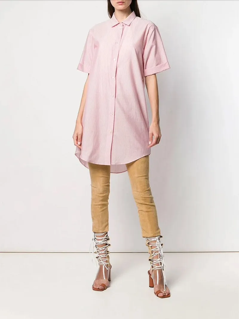 Cotton Stripe Draped Shirt Dress