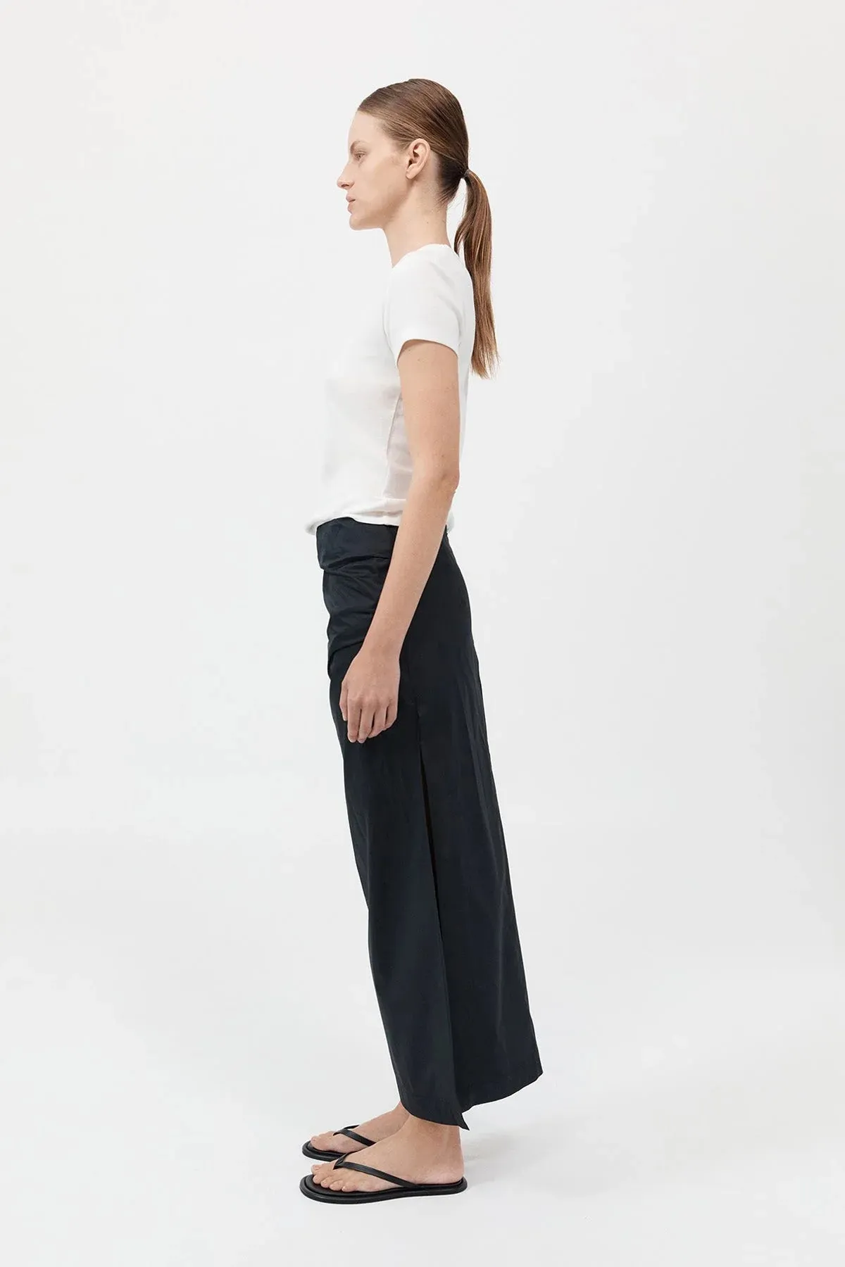 COTTON TUCK MIDI SKIRT BLACK