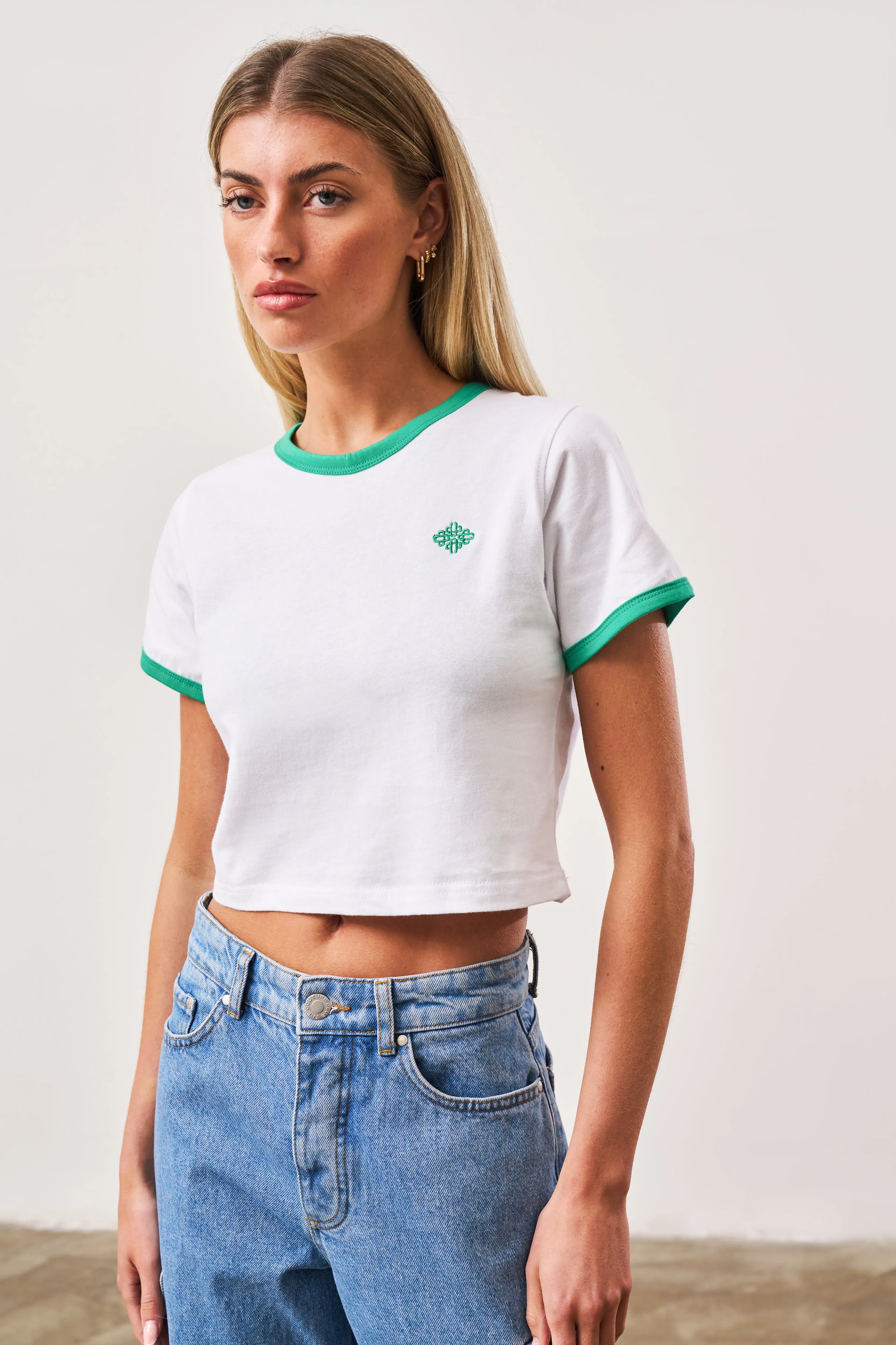 COUTURE EMBLEM RINGER BABY TEE - GREEN