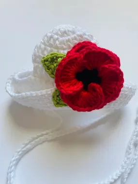 Couture Knit Hat- Red Poppy on White