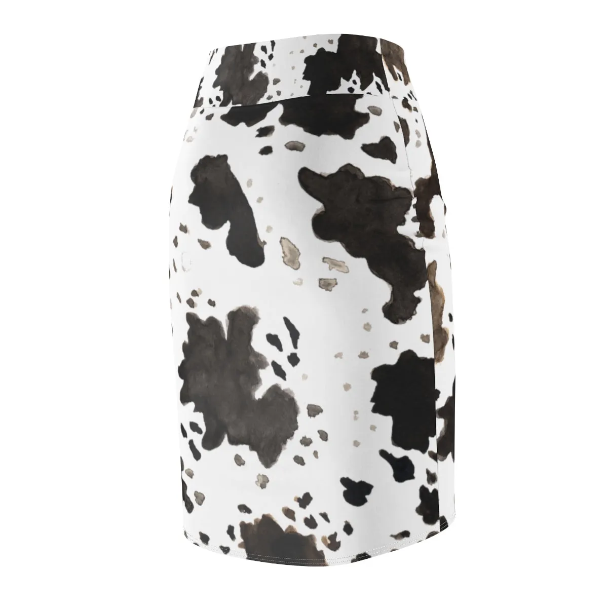 Cow Print Pencil Skirt, White Brown Black Designer Women's Pencil Skirt-Made in USA(Size XS-2XL)