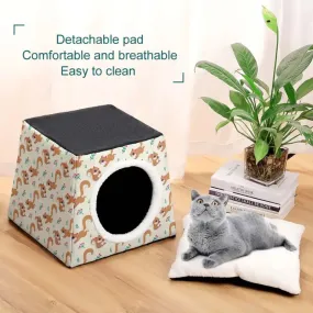 Cozy Squirrel Pattern Cat House with Circular Entrance