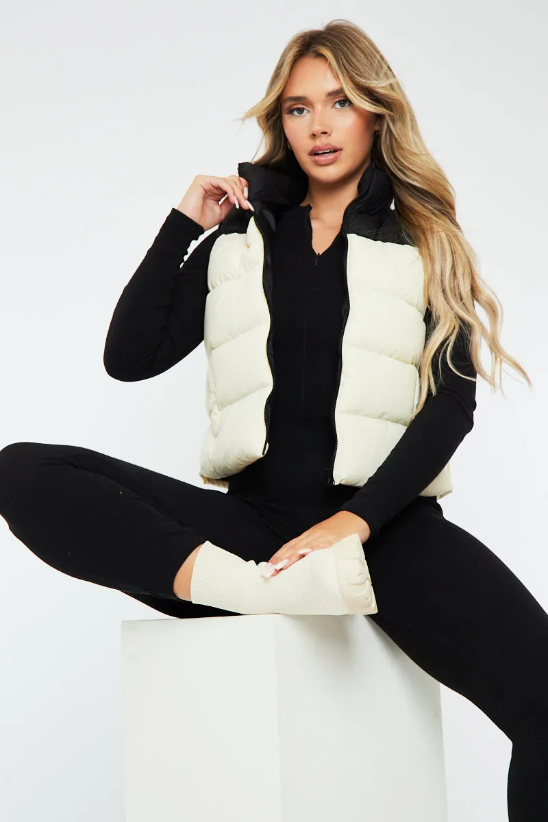 Cream Contrast Front Puffer Gilet - Mikenzie