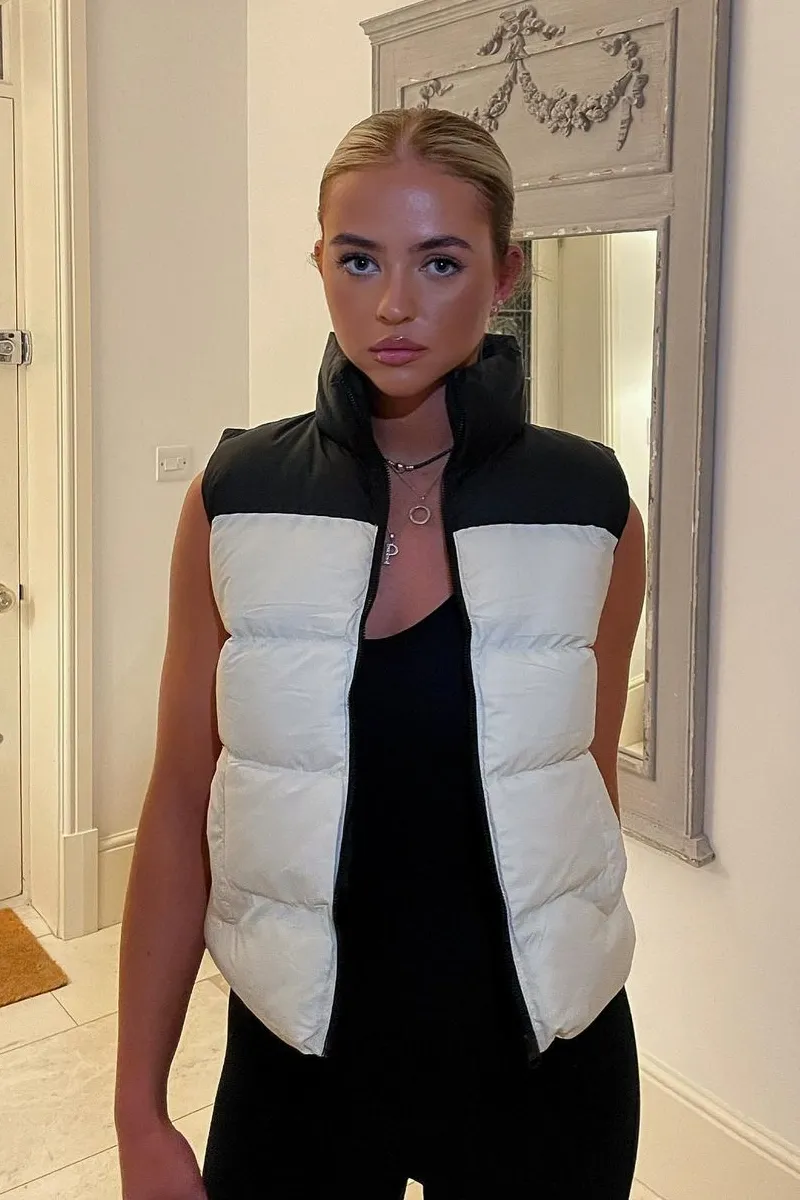 Cream Contrast Front Puffer Gilet - Mikenzie