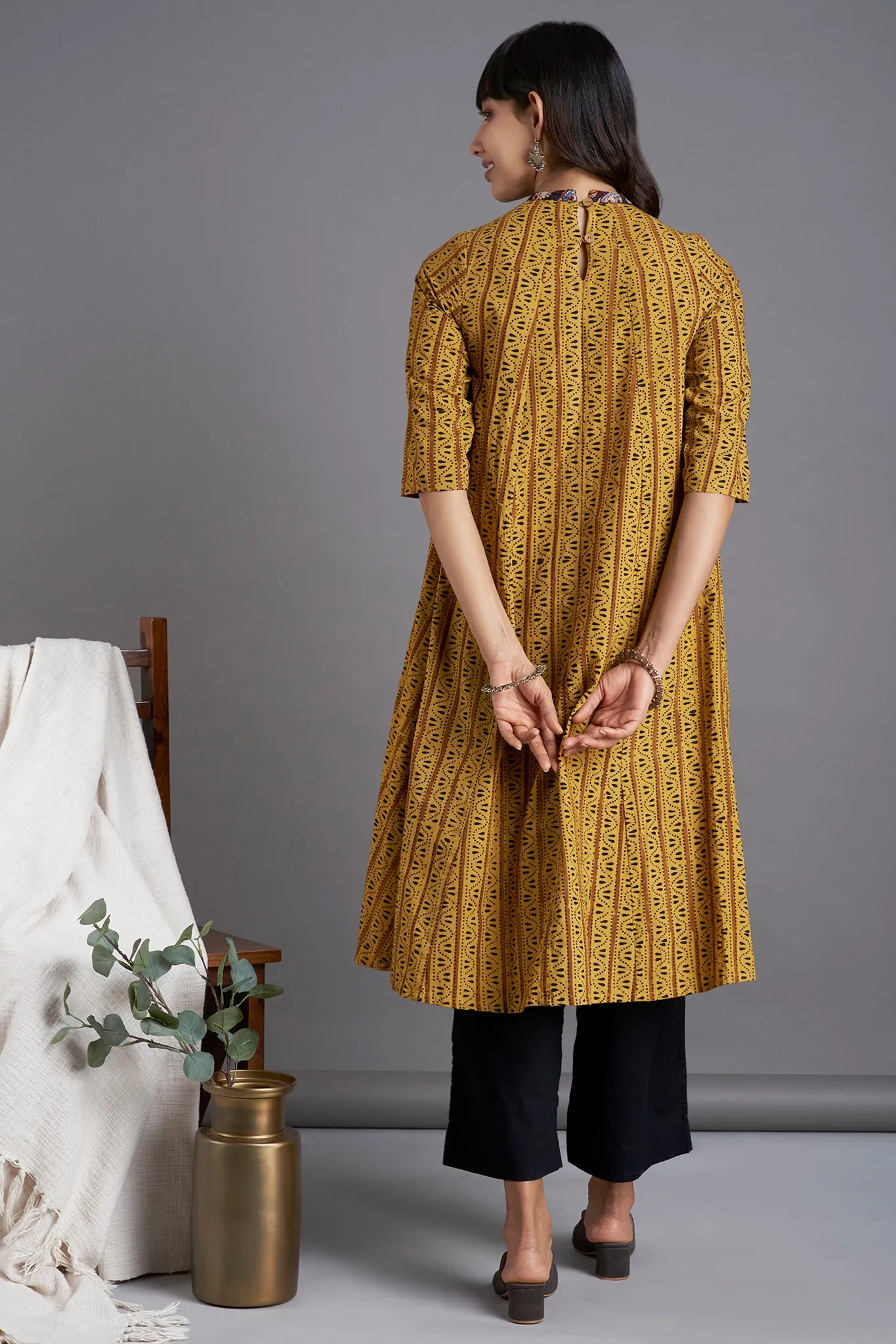 crew neck gather dress - ochre moss & musical cliff