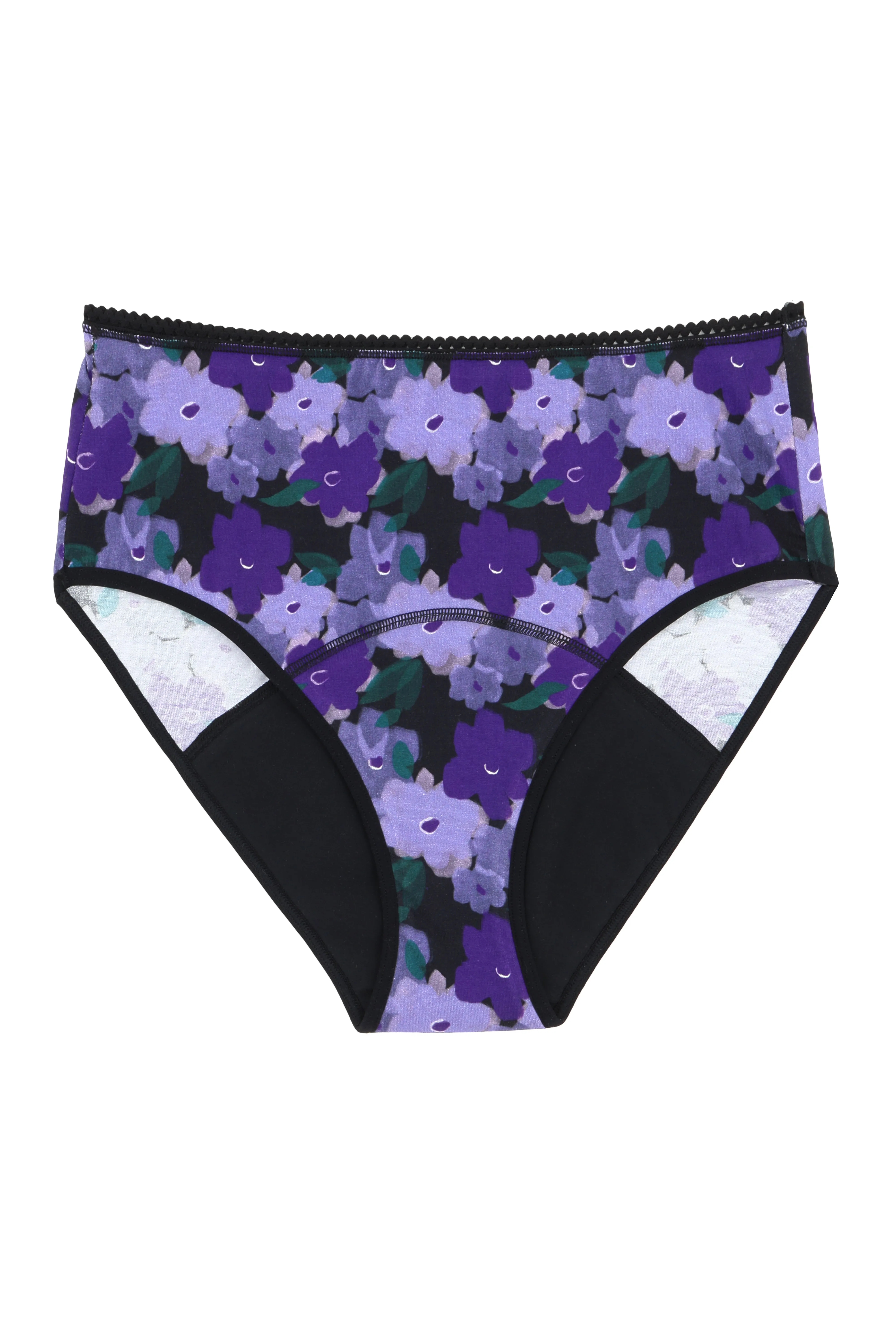 Culotte menstruelle Taille Haute - Flux abondant | Fleurs Violettes