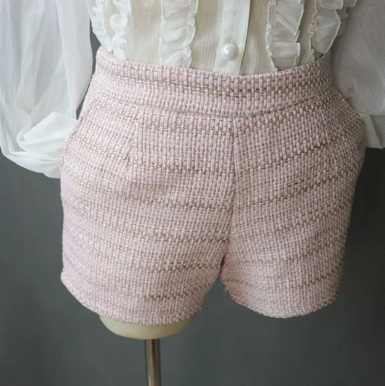 CUSTOM MADE Flower Petal Button Pink Vest Gilet Shorts/Trousers Suit