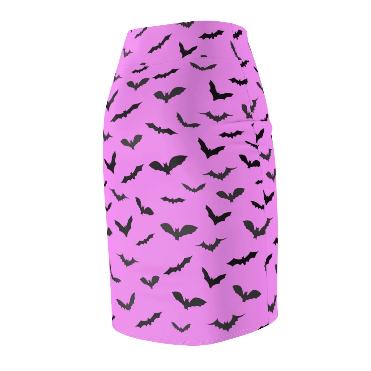 Cute Pink Bats Pencil Skirt, Black Cute Halloween Bats Women's Pencil Skirt- Made in USA (Size: XS-2XL)