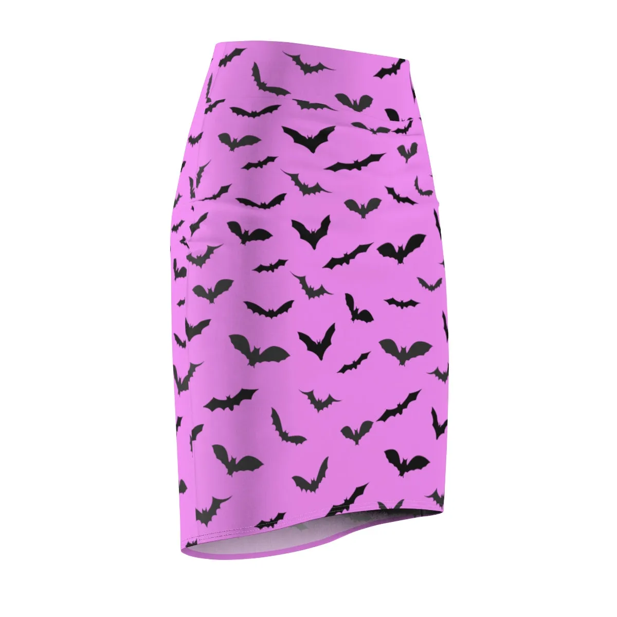 Cute Pink Bats Pencil Skirt, Black Cute Halloween Bats Women's Pencil Skirt- Made in USA (Size: XS-2XL)