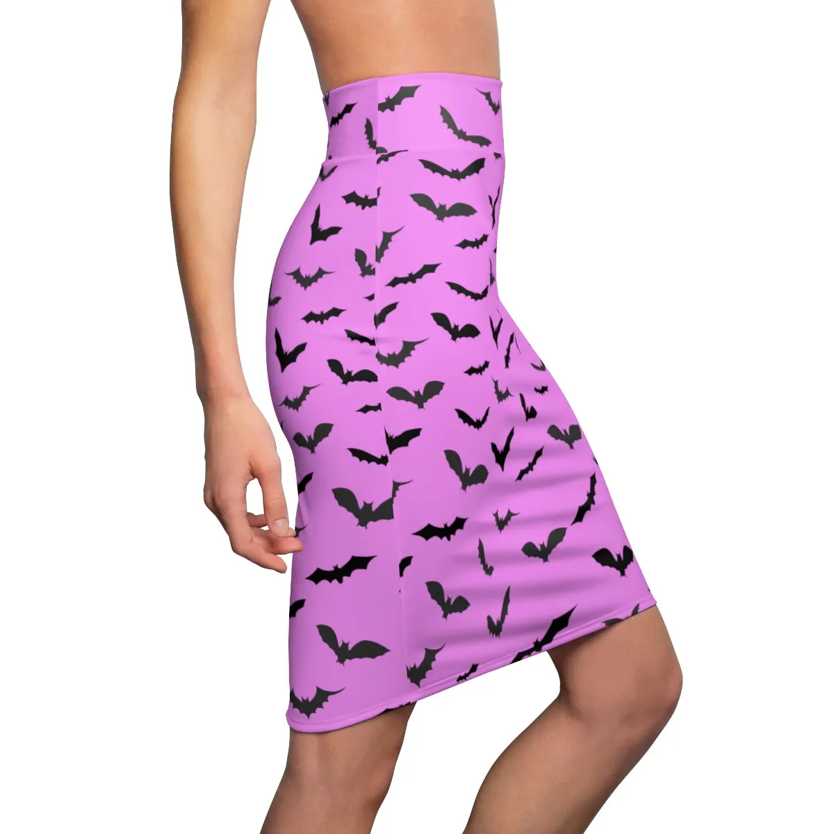 Cute Pink Bats Pencil Skirt, Black Cute Halloween Bats Women's Pencil Skirt- Made in USA (Size: XS-2XL)